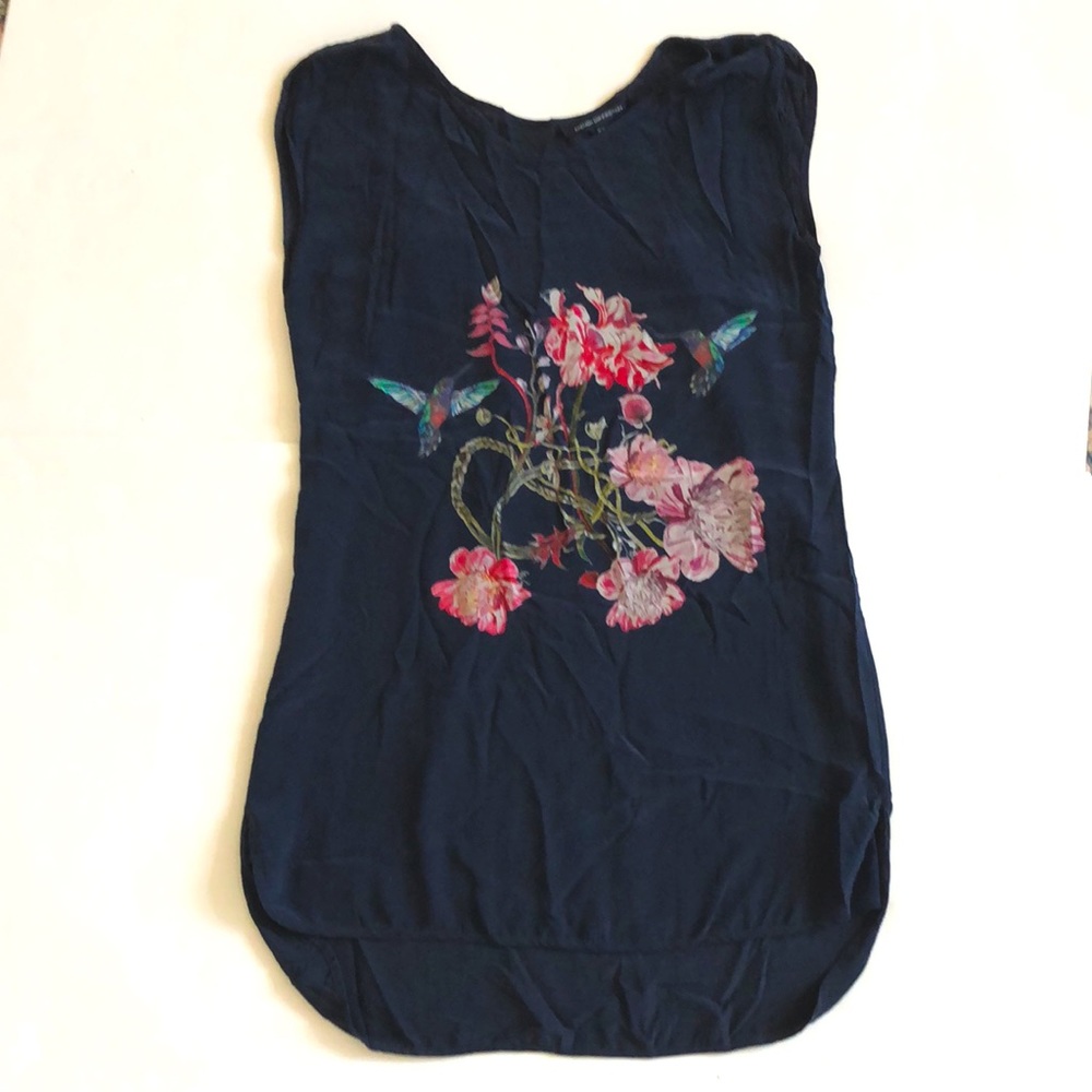 French Connection 8 Silk Dress Navy Dark Blue Floral Split Hem Removable Slip